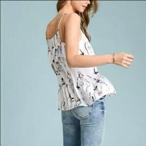 Anthropologie Doe & Rae NEW Sleeveless Multicolor Ruffled Spaghetti Strap Top L
